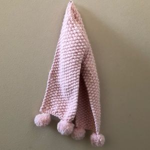 NEW! Beautiful~ Handmade Light Pink Knitted Scarf with Pom Pom Corners